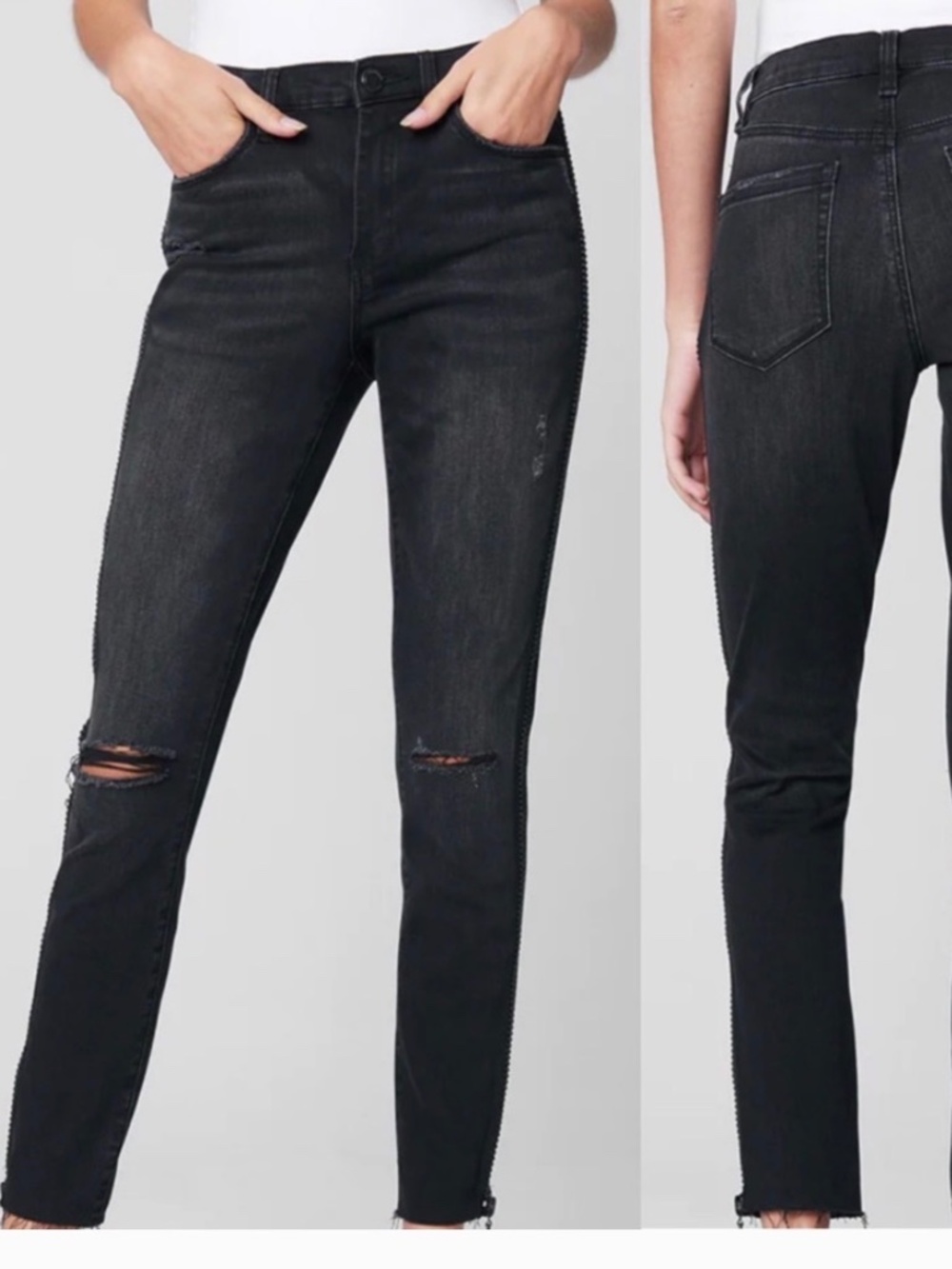 BlankNYC The Bond Mid Rise Distressed Raw Hem Jeans in Vintage Black (27)